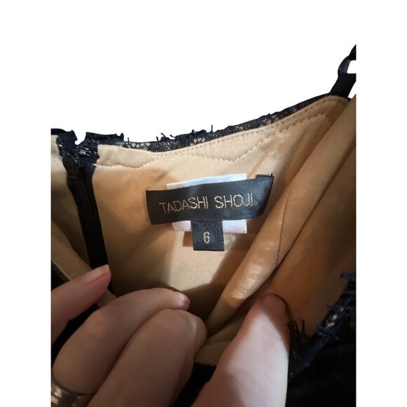 Tadashi Shoji Black Lace & Striped Floor Length Dress Size 6 - Picture 5 of 7